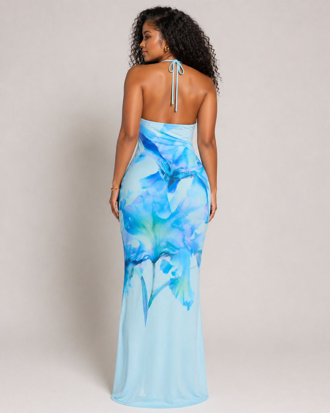 Aqua Bloom Halter Maxi Dress