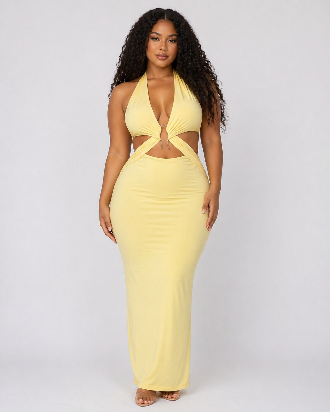 Lemon Soleil Halter Maxi Dress