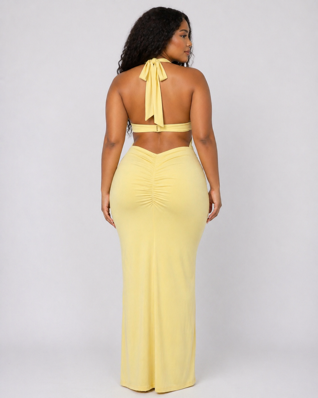 Lemon Soleil Halter Maxi Dress