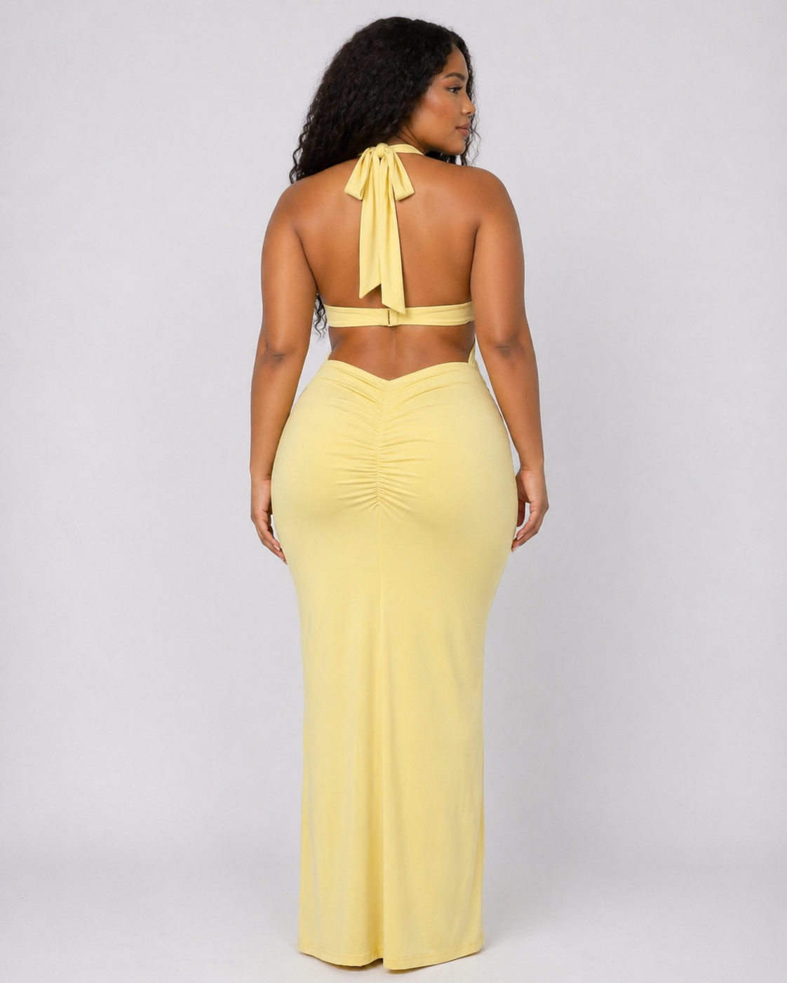 Lemon Soleil Halter Maxi Dress