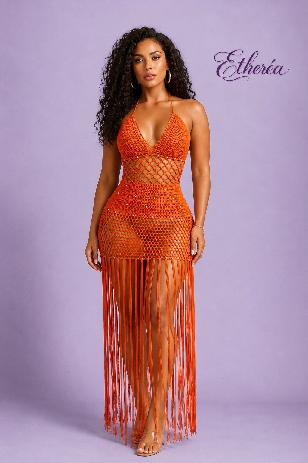 Tangerine Sol Crochet Cover Up
